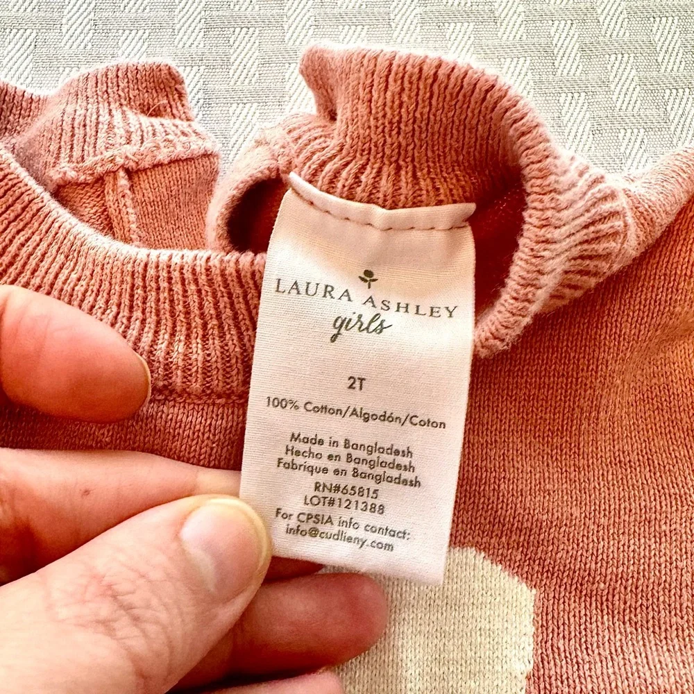 Laura Ashley Girls Sweater Dress 2T –‎ Dusty Rose Bow Knit Winter Holiday Outfit